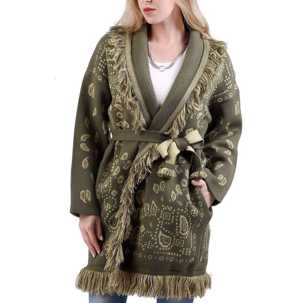Women's Vacation Lazy Style Loose Sweater Cardigan Bohemian Cashew Flower Color Matching Jacket