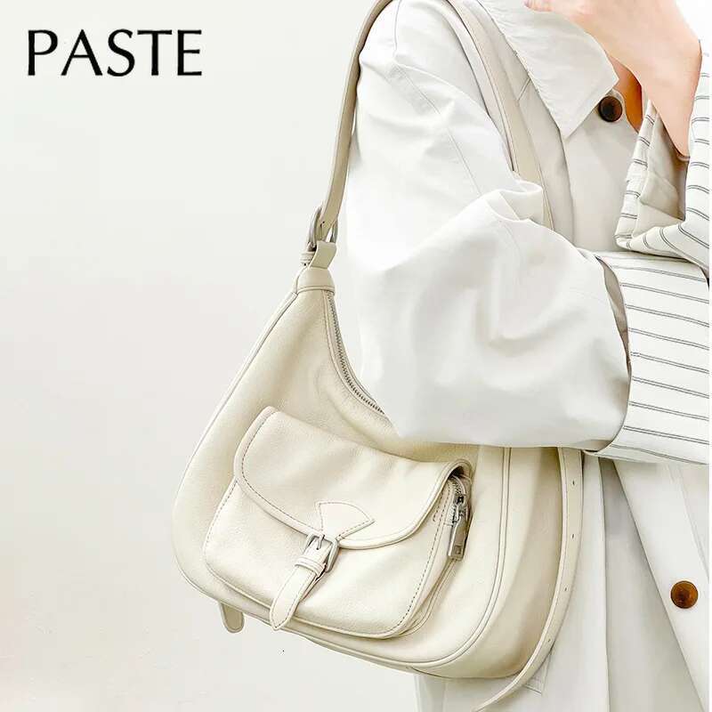 New Euro Stylish Cream Beige Light Yellow Color Armpit Tote 100% Genuine Cow Leather Women Shoulder Bag Leisure Handbag 2025
