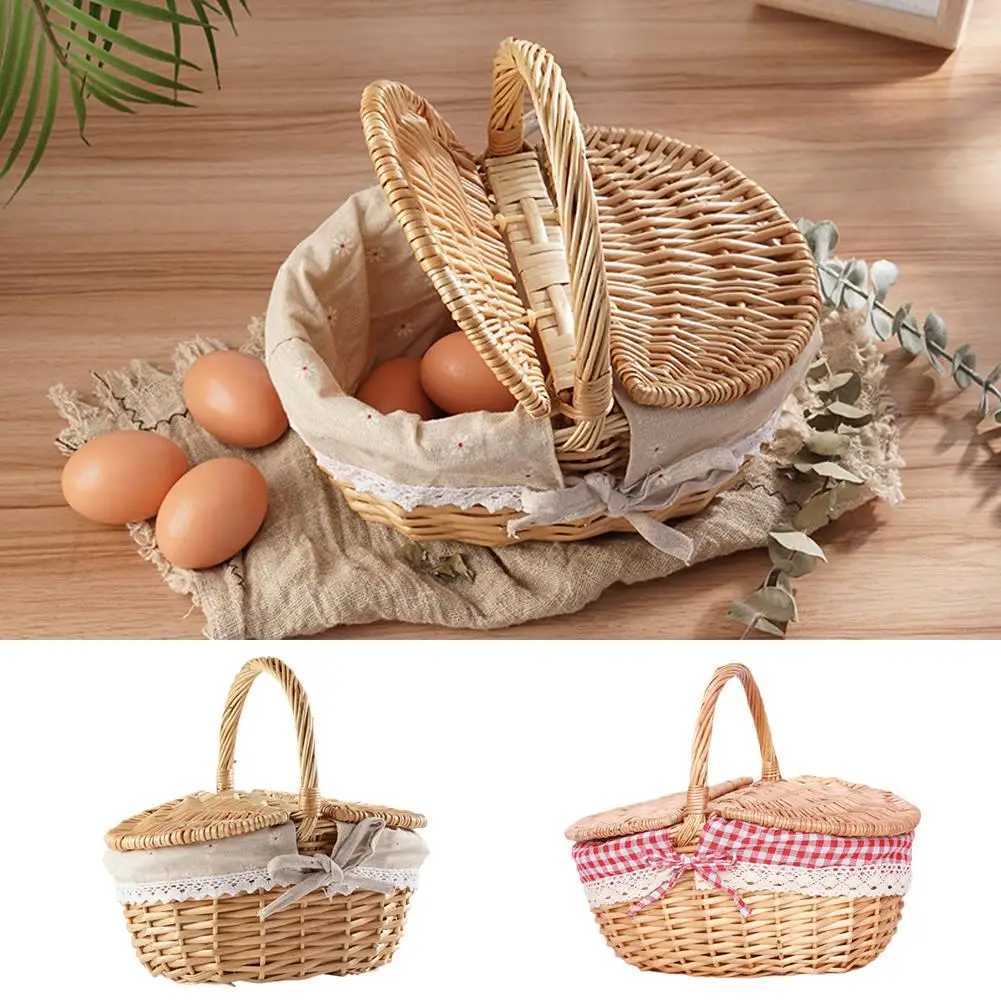 Outdoor Picnic Basket is Woven Countryside Large Size With Lid Oval is Woven Storage Basket Hand Woven Basket X250311