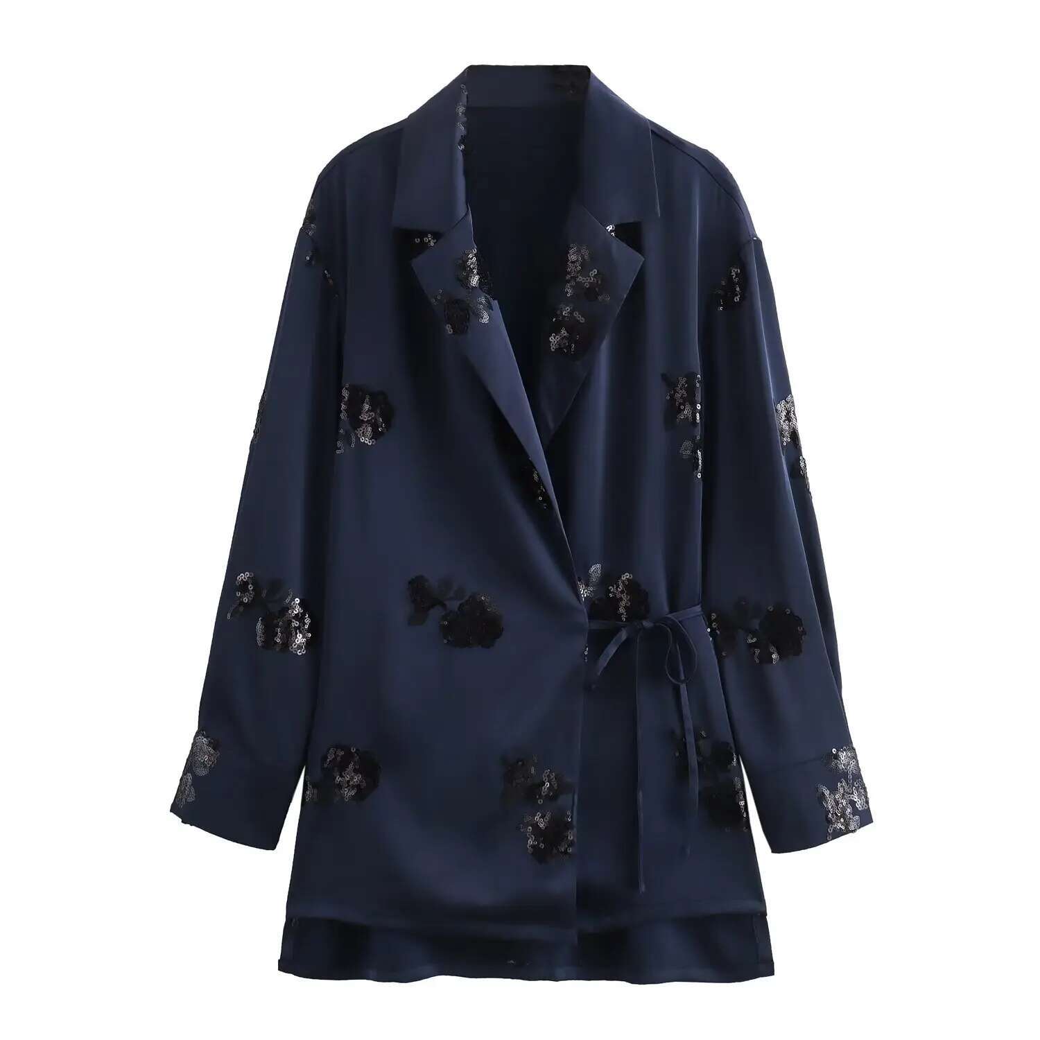 2024 Zar4 Summer New Women's Fashion Style To One Fabric Sequin Satin Kimono Coat Casual Pants