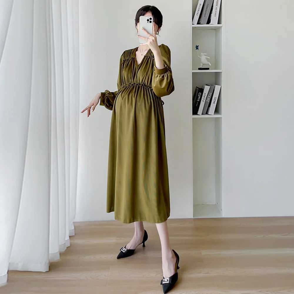 Autumn Winter Korean Fashion Maternity Dress Sweet A Line vestidos Clothes for Pregnant Women Pregnancy photoshoot dressT250311