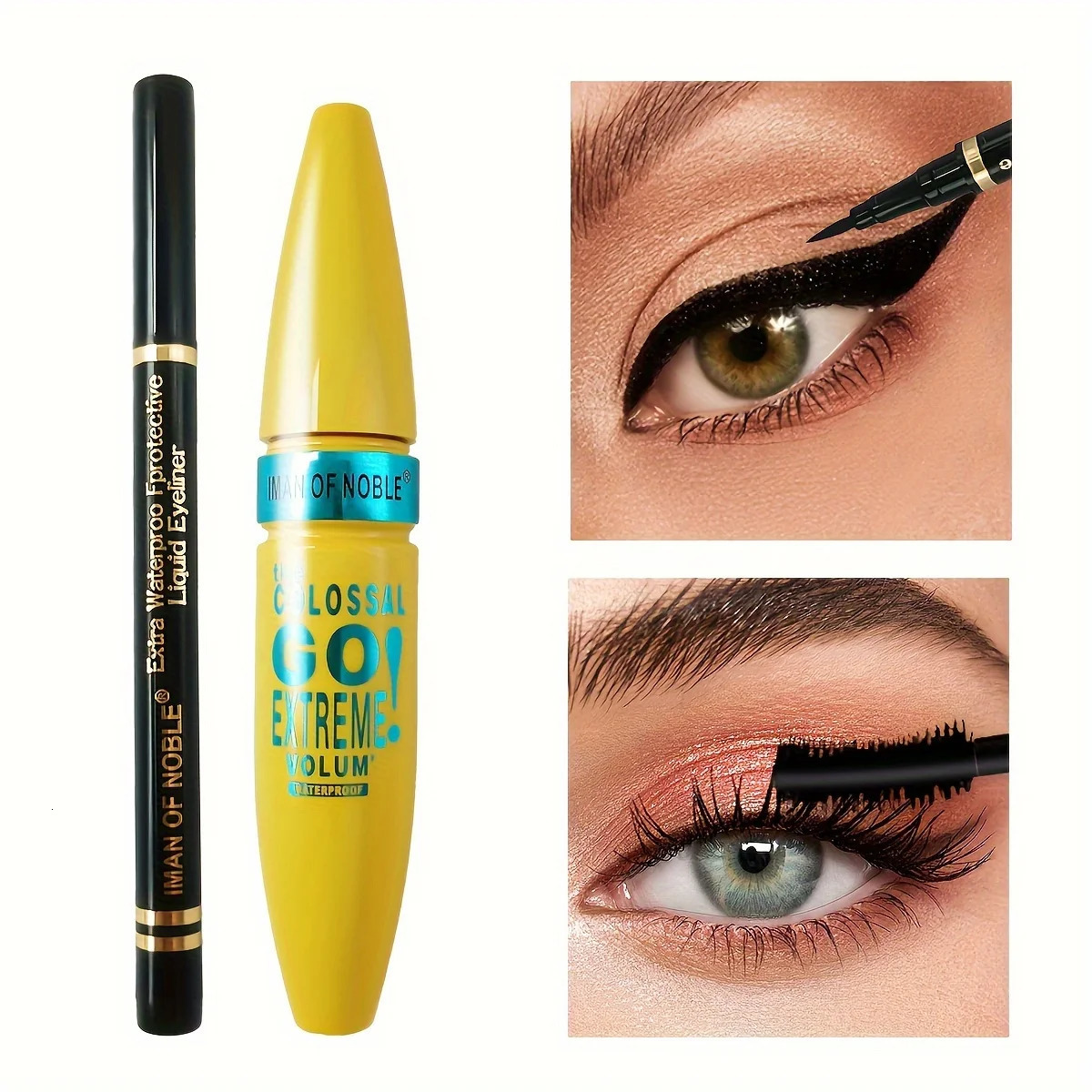 2PCS Ultra Black Mascara Eyeliner Set with Thick Curly Eyelashes and Long Eyelashes 250311