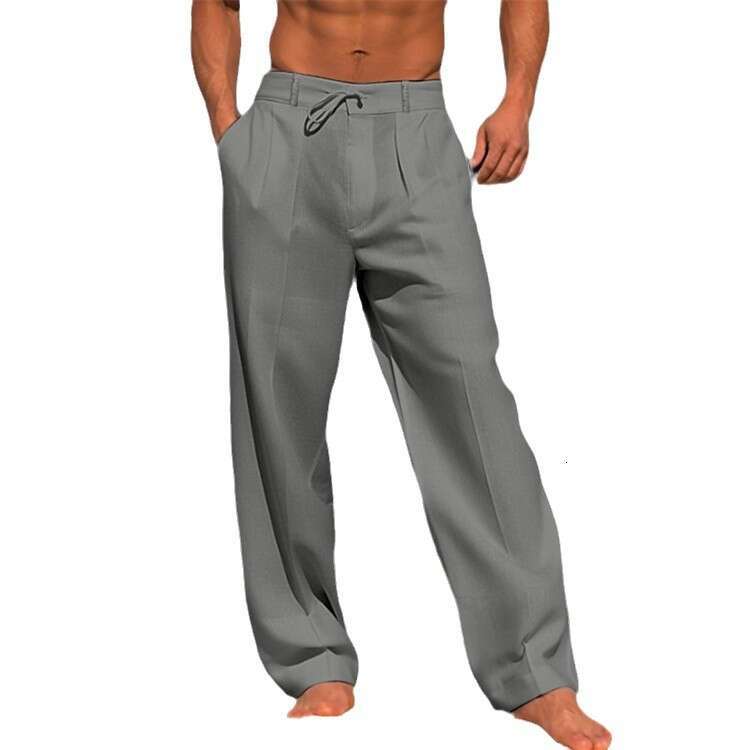 Men's en summer beach pants, front pocket, solid color, comfortable, breathable, casual, daily vacation basic style, 2025 new casual versatile fa