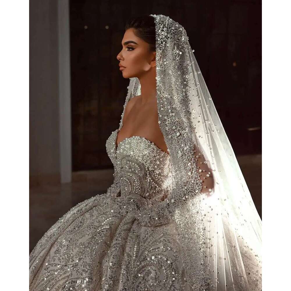 Sweetheart Beads Ball Gown Sexy Wedding Lace Bridal Dresses Glitter Fringed Mariee Robe