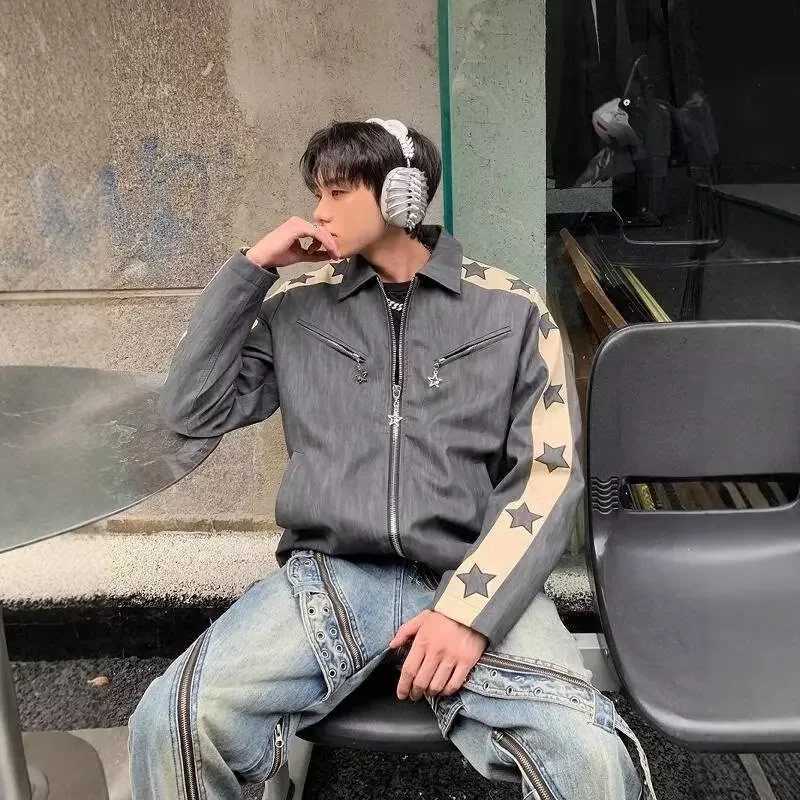 Vintage Star Chamois Leather Jacket For Men Casual Loose Fit Motorcycle Style High End Feel Trendy Spring Autumn Season JacketT250311