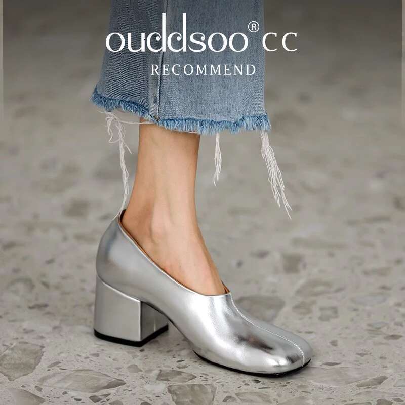 High Heel Ods Women S Loafers Genuine Leather Sss Grade Sier Heels Gold Pumps Square Toe Elegant Mary Janes Shoes For Women