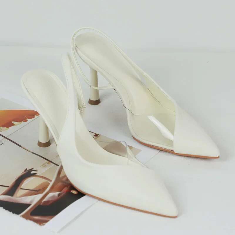 Stiletto Classic Pointed Mules Shoes for White Trendy Transparent PVC Designer Summer High Heels Office Lady Sandals