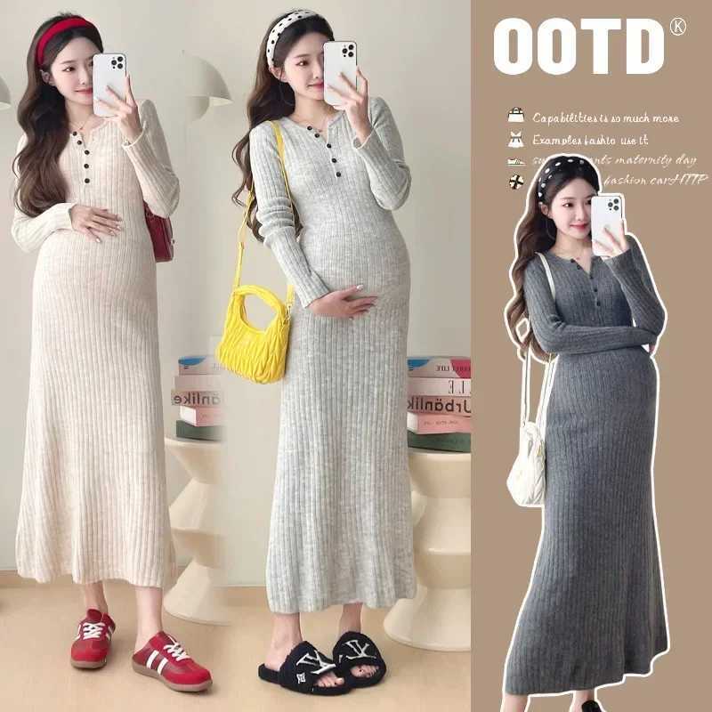 New Style Sweater Knit French Ribbed Inner Autumn Collection Dress Medium-length Skirt Maternity Clothes For Spring AutumnT250311