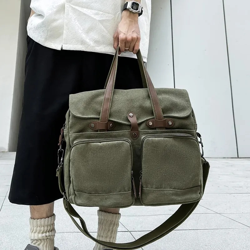 American messenger bag mens short business trip canvas handbag casual single shoulder crossbody Fashion retro trend large c 250311