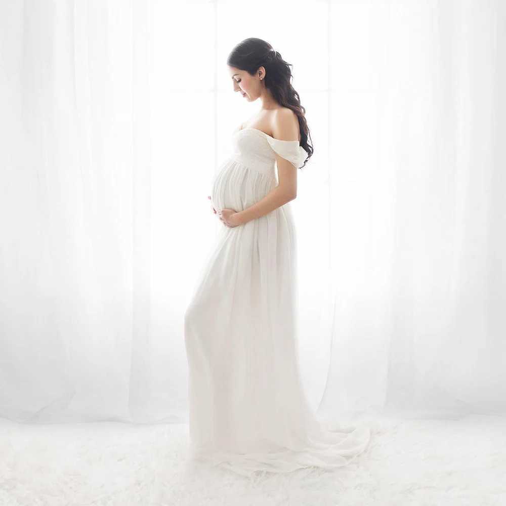 Shoulderless Maternity Dress For Photography Sexy Front Split Pregnancy Dresses For Photo Shoot White Pregnancy Maxi Dress Women X250224