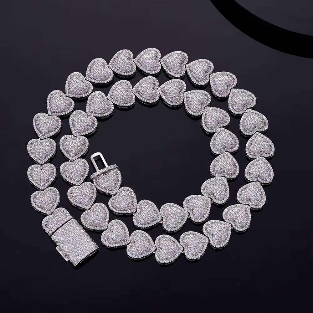 Fashion accessory 22 inch hip-hop ice chain tennis pure sier gold-plated double heart sandstone women's necklace
