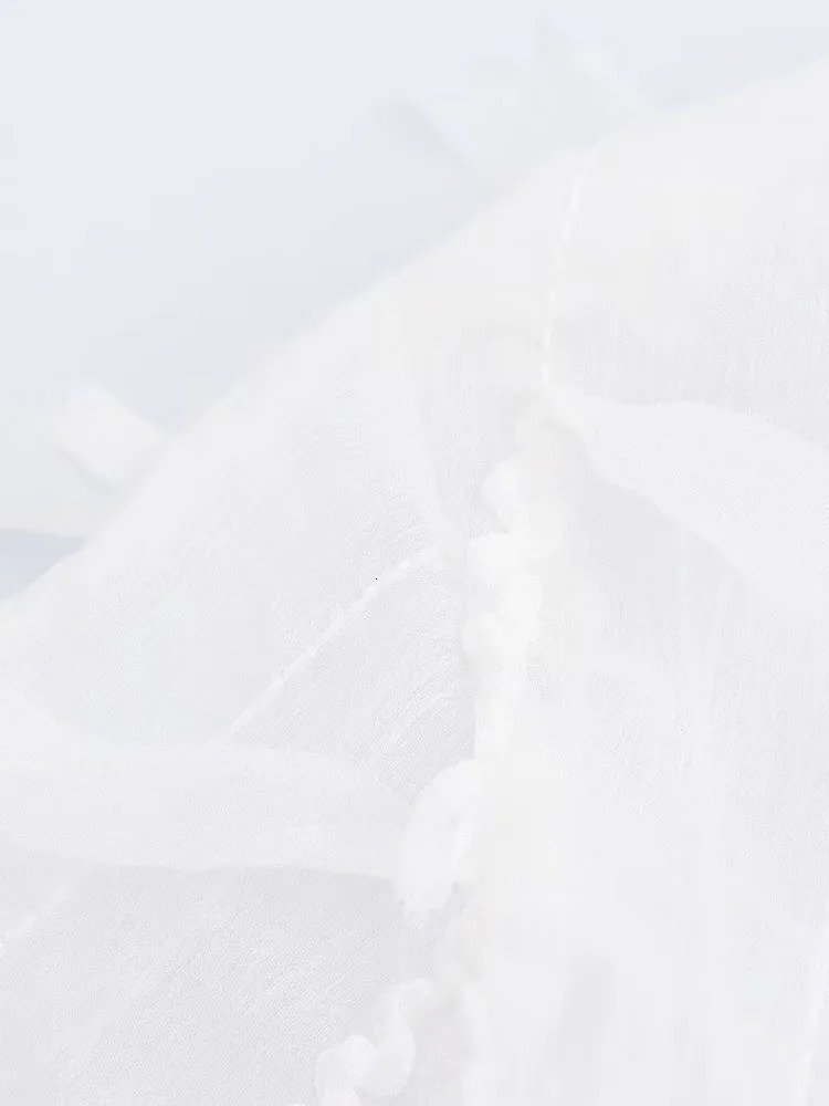 Autumn Arrivals Womens Clothing Tassel Fashionable and Versatile Translucent Long Sleeve White Lapel Shirt 250310