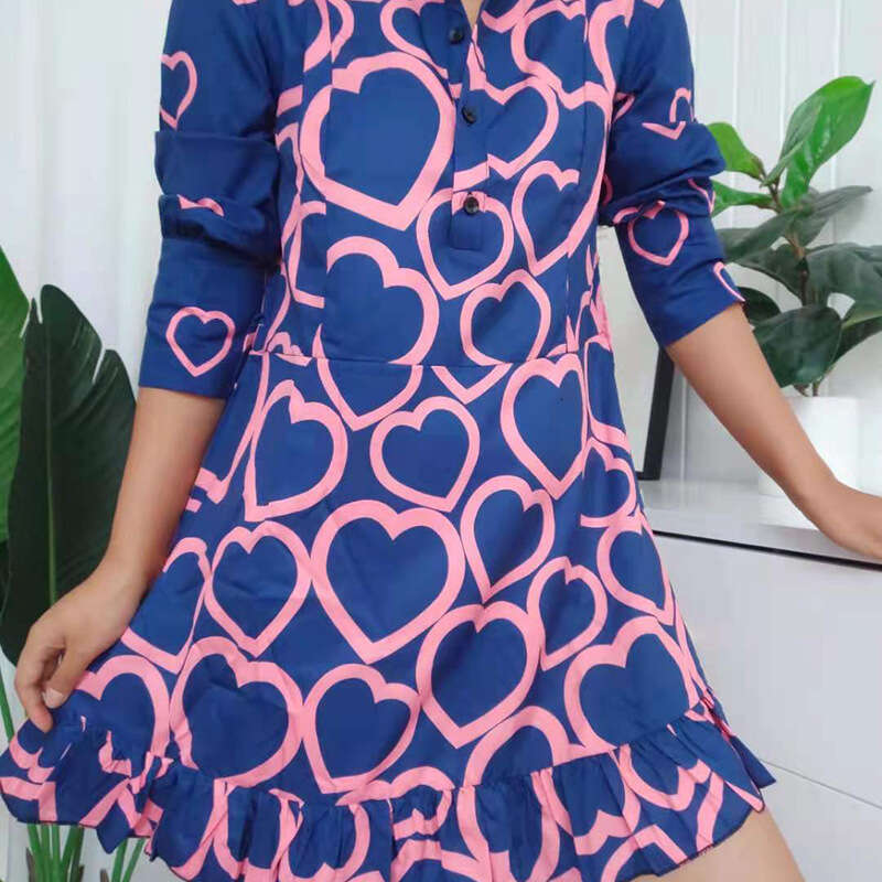 Women's New Style Elegant Printed Long Sleeved Lace Up Short Dress KLMY