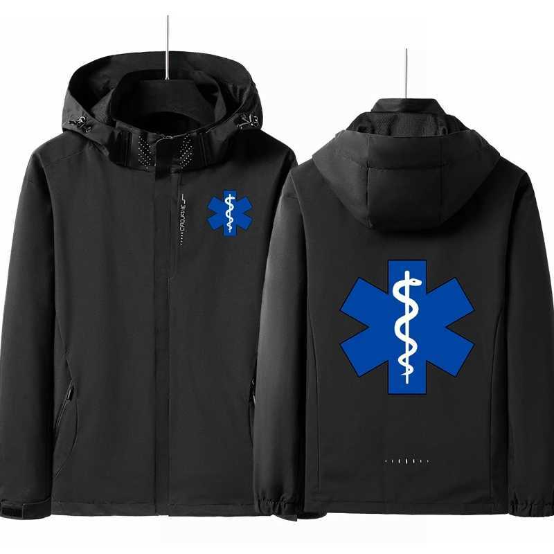 Mens Lightweight Waterproof Rain Jacket Ambulance Hooded Shell Outdoor Raincoat Hiking Windbreaker Jacket CoatT250311