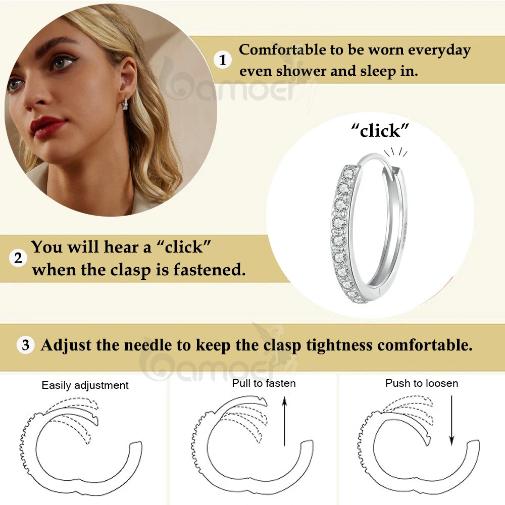 925 Sterling Silver Classic CZ Hie Hoop Earrings White Gold Plated Cartilage Piercing Ear Cuff for Women 250213