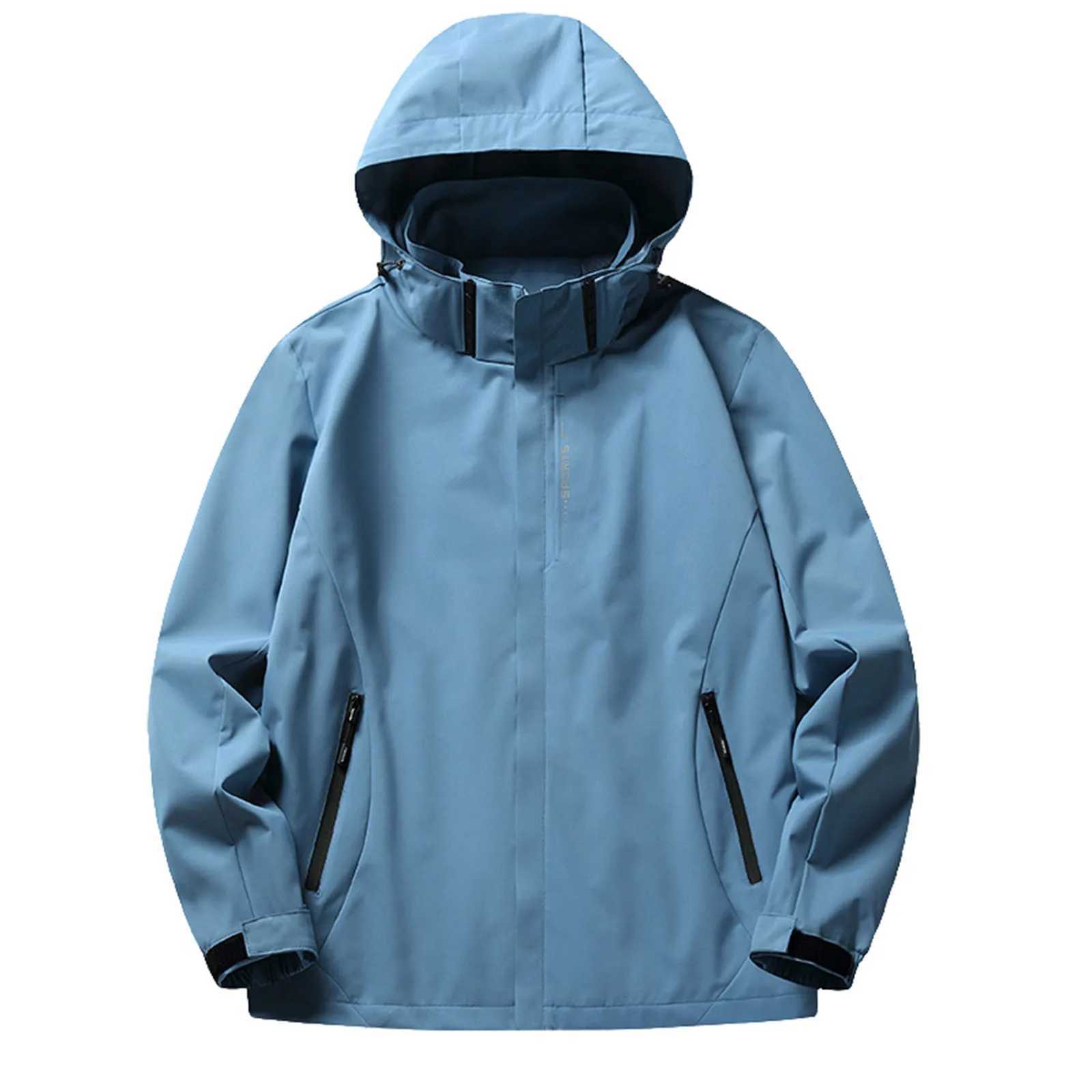 Mens Waterproof Jacket Outdoor Lightweight Hooded Gym Sport Windbreaker Solid Color Windproof Anoraks Winter Jackets For MenT250311