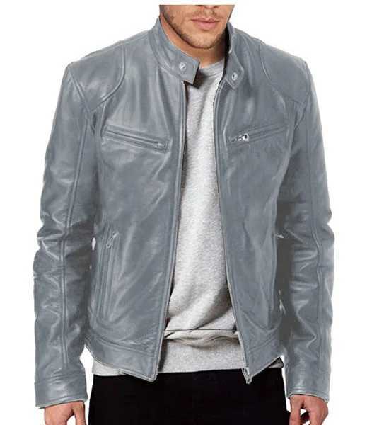Mens Leather Jacket for Men Teenage Stand Collar Punk Coat for Men Clothing Motorcycle Biker JacketT250311