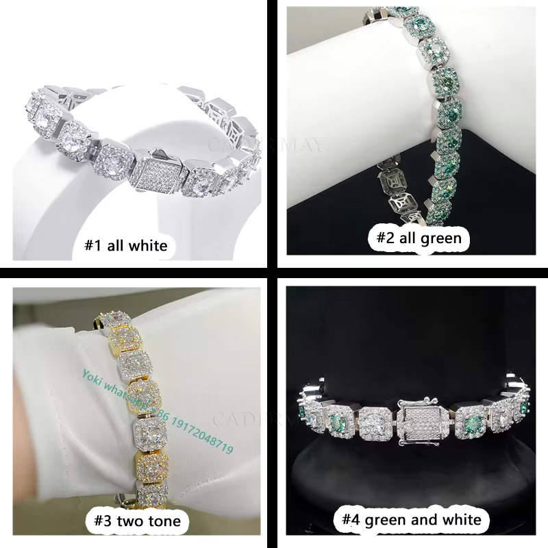 Hiphop Rock Candy Moissanite Chain Micro Clustered Tennis Chain 10mm 925Silver Iced Out VVS Square Moissanite Necklace