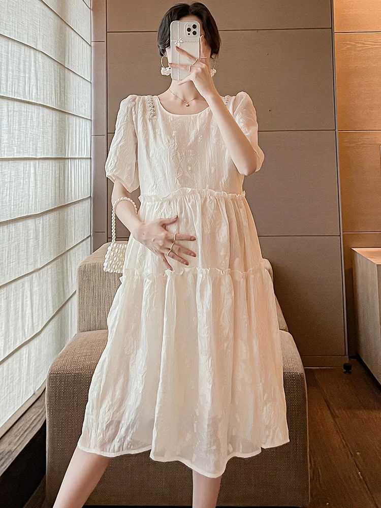 New Summer Casual Dresses For Pregnant Ladies Premama Contrast Color Beachwear Maxi Dress Maternity Gown Pregnancy Women ClothesT250311