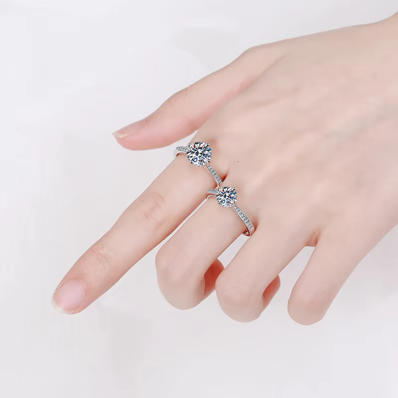 Pure Silver Moissanite PT950 Plated Ring Set with a Dazzling Stone for Women