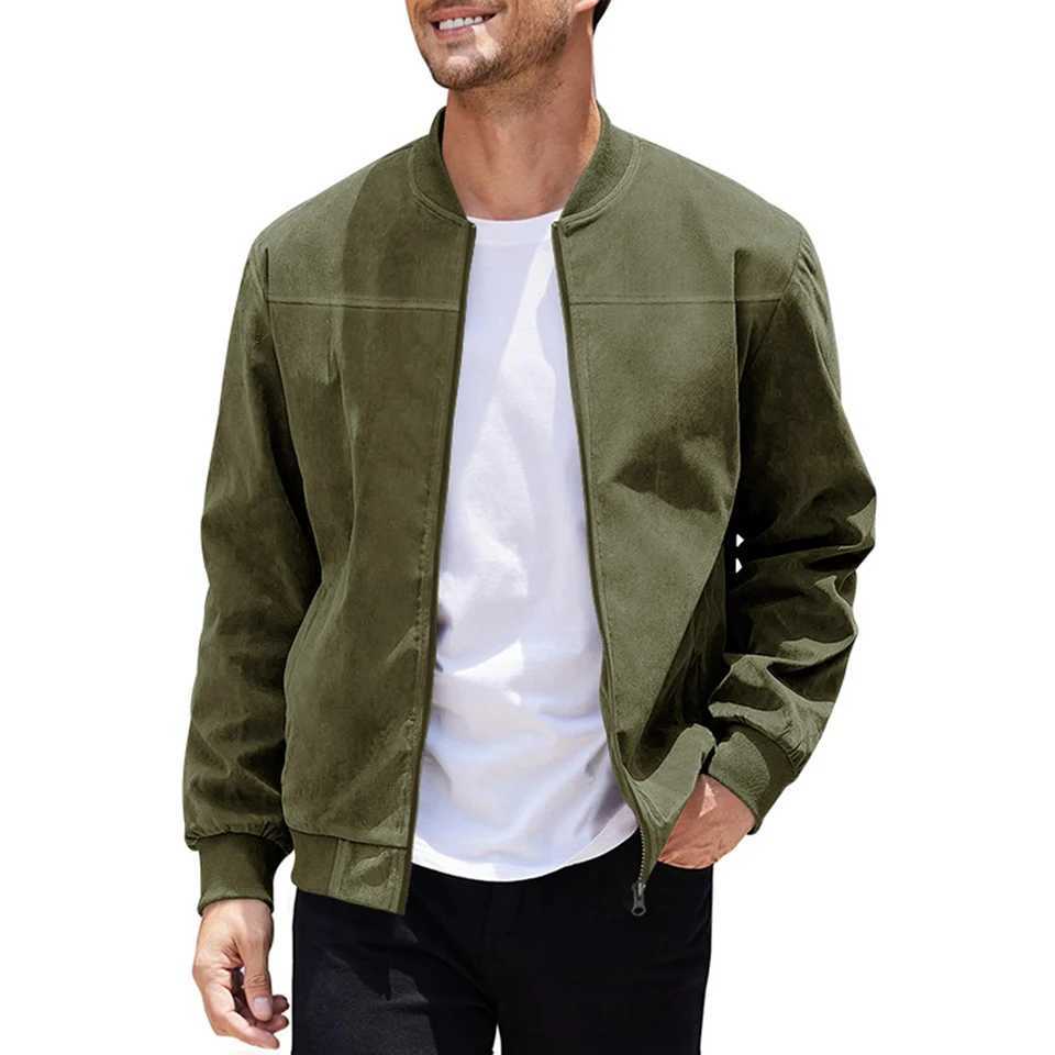 For Daily For Holiday Mens Suede Jackets Fashion Jackets Slight Stretch Solid Color Army Green Blue Casual StyleT250311
