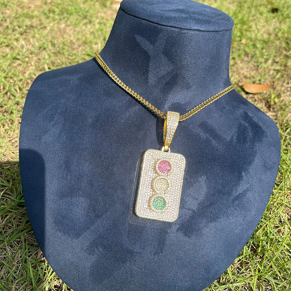 Hip Hop Traffic Lights Pendant Necklace Colorful 5A Zircon Gold Plating Originality Jewelry