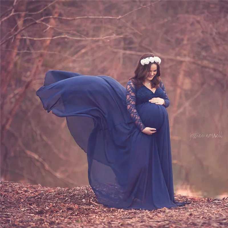 New Lace Chiffon Maternity Photography Dress Long Sleeve Sexy Pregnancy Dress Elegance Pregnant Women Maxi Gown For Photo Shoot X250224