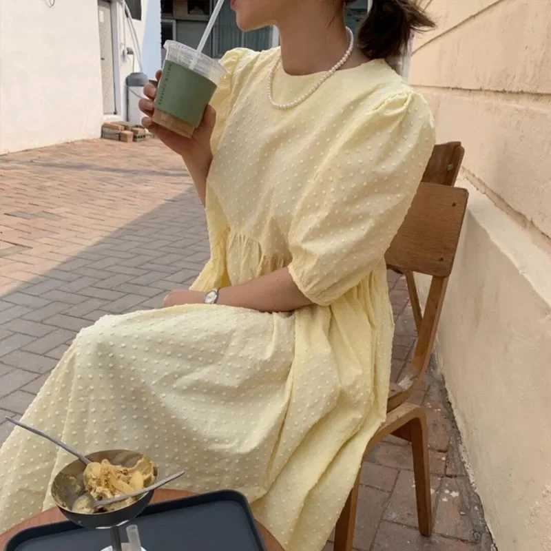 New Women Long Dress 2024 Summer Casual O-neck Puff-Sleeve Party Dresses Dots Elegant Female Ladies Loose Vestidos Femme 9941T250311