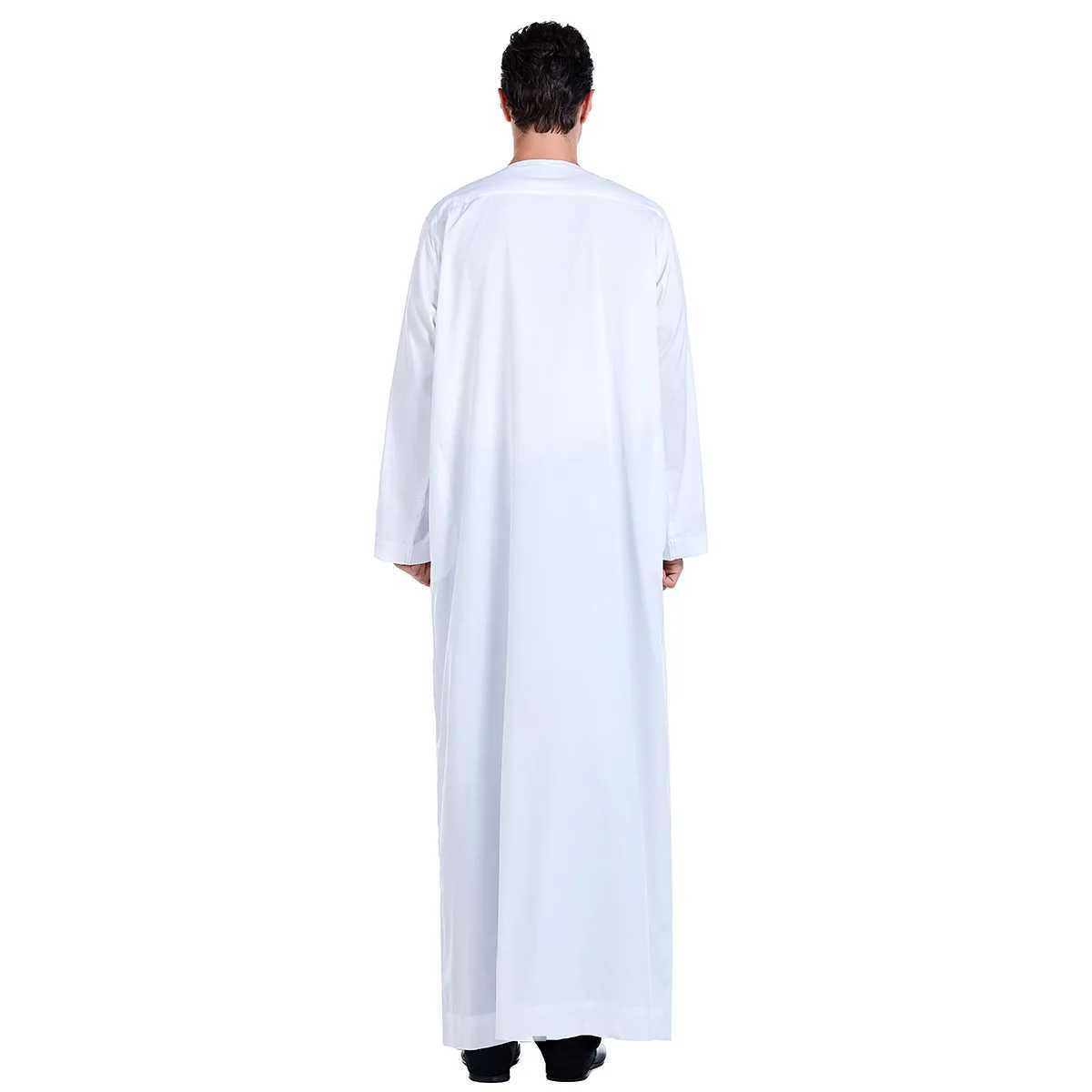 Islam Qamis Man Morocco Thobes for Muslim Men Clothing Arabic Djellaba White O Neck Long Sleeve Shirt Prayer Dress Saudi CaftanXJ250310