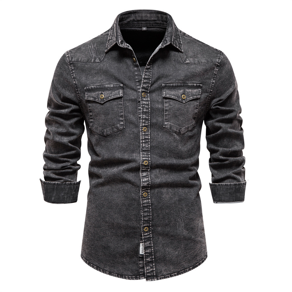 fashion Autumn/spring New European Men's Denim Quality Heavy Duty Washed And Used Shirt For Men