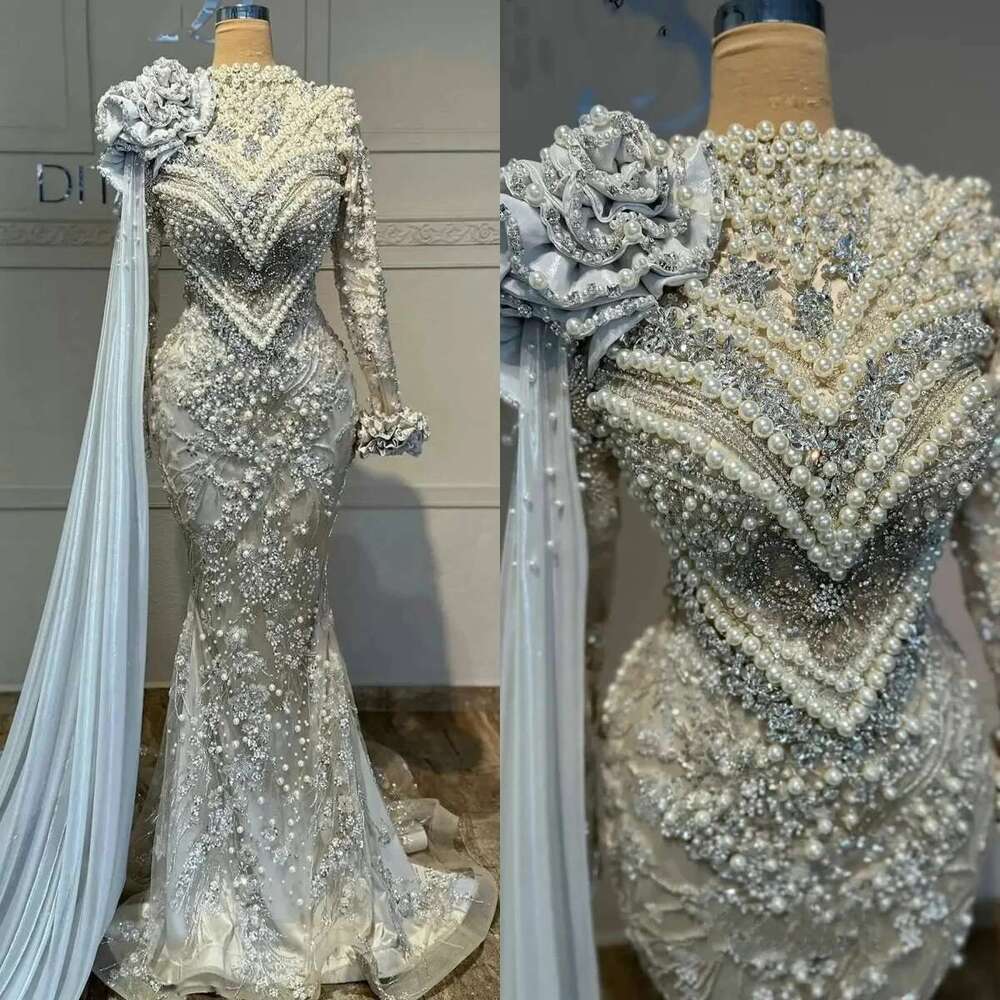 Women Muslim Crystals Evening Dresses, Long Sleeveless Cover, The, Floor Length, Pearls, Ball Gown, Large Size, Party Dress