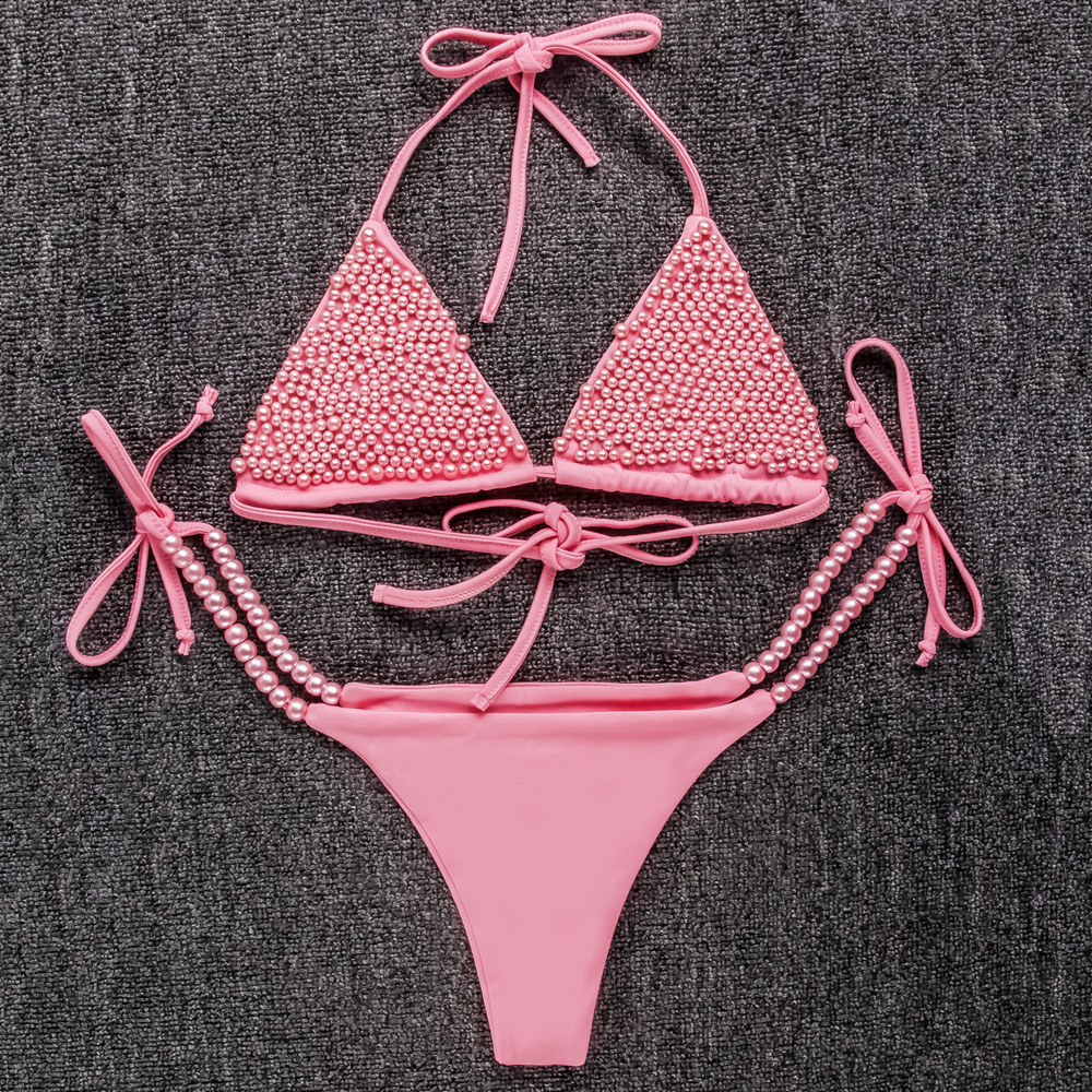 2025 New Pearl Bikini Sexy Thong Hot Selling Swimsuit Beach Wear Suspender Outfit