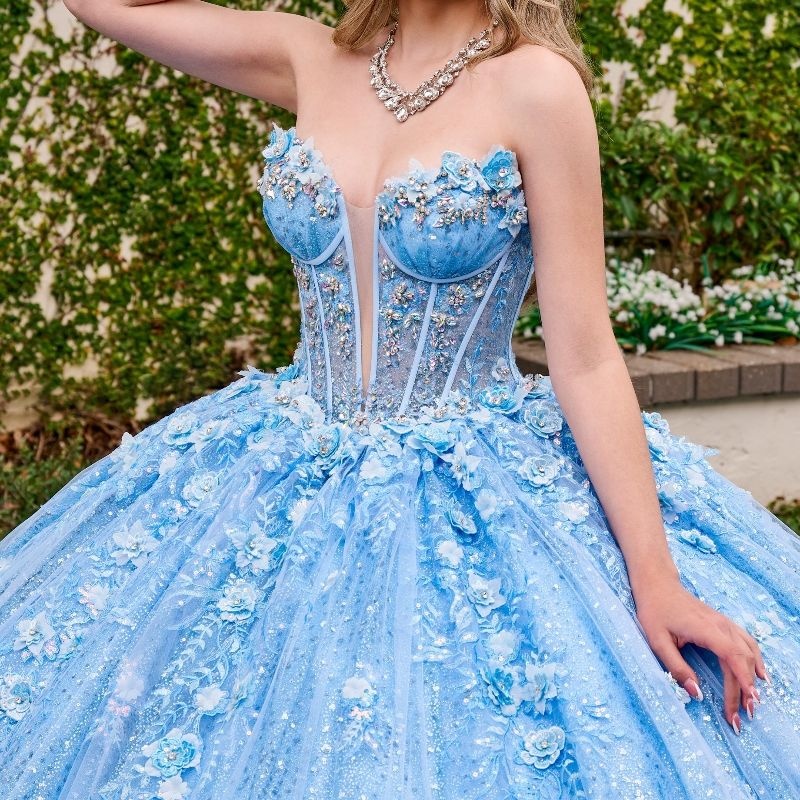 Sky Blue Shiny Quinceanera Dresses Ball Gown Lace Applique Beading Crystal Tull With Cape Corset Sweet 16 Dress Vestido De 15 Anos