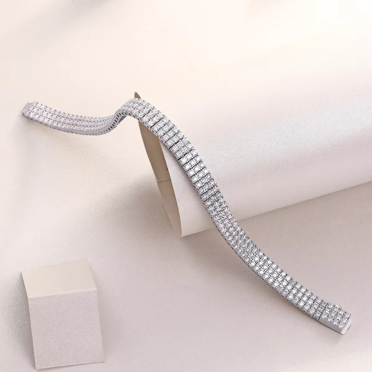 Moissanite 3mm Three Row Tennis Link Bracelet - 925 Sterling Silver Jewelry for Women