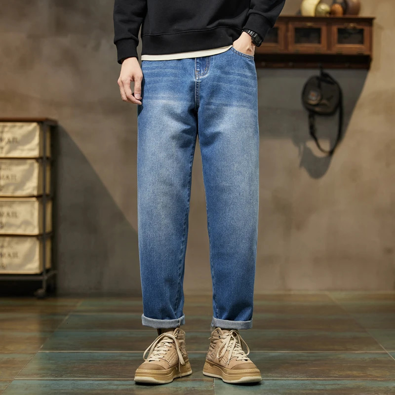 Baggy Pants Loose Fit Retro Blue Harem Vintage Clothes Jeans Men Wide Leg Fashion Pockets 250311