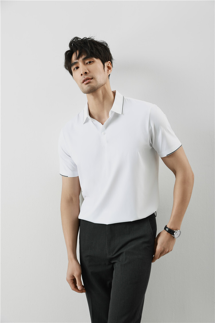 non ironing short sleeved polo for men, with a sense of business sophistication, ice silk drape, high elasticity shirt collar, men's T-shirt trac