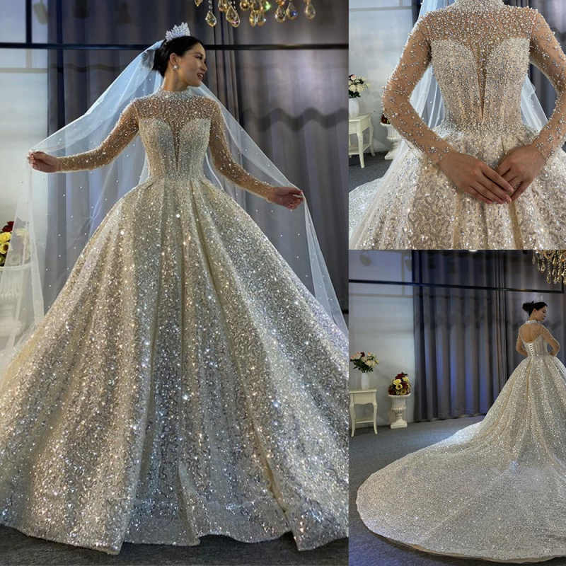 Crystal Wedding Dresses Ball Gown Strapless Lace Appliques Beads Pearls Sequins Plus Size Court Gown Customized Special Occasion Vestidos De Novia
