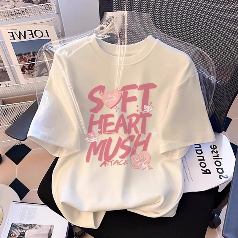 2025 New Cotton Short Sleeve Designer Women's Summer Loose Round Neck Versatile Printed Front Shoulder Half Sleeve T-shirt Top1