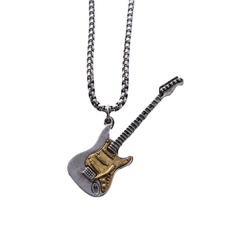 Hip Hop Music Guitar Necklace Street Personality Bounce Ti Steel Sweater Chain Pendant Jewelry Trend