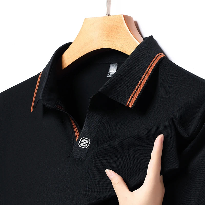 High End Summer Mens Lapel ed Print Ice Silk Short Sleeve Polo Shirt Business Casual TShirt Clothing 250311