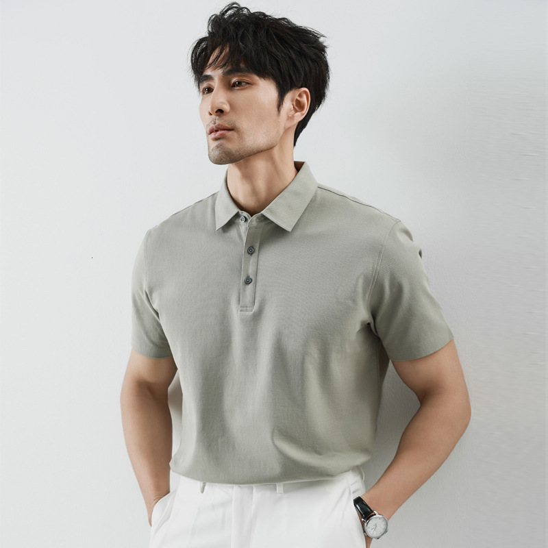 tracksuit short sleeved polo shirt men, with a lapel for high-end business, cool feeling, solid color, casual, 2025 summer trend t-shirt