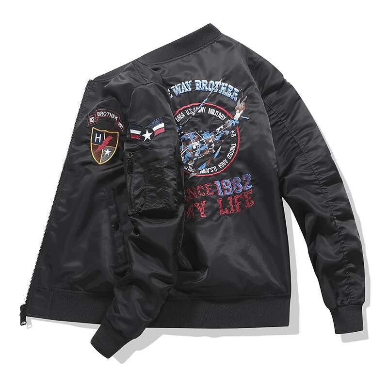 Ma-1 American Style Work Pilot Men's Autumn/Winter Thickened Baseball Jacket, Trendy,Men's Helicopter Embroidered Jacket