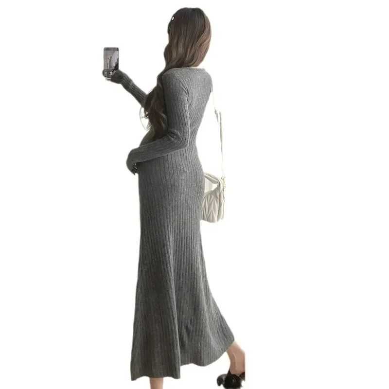 New Style Sweater Knit French Ribbed Inner Autumn Collection Dress Medium-length Skirt Maternity Clothes For Spring AutumnT250311