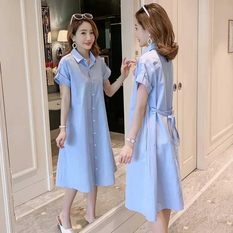 Maternity Dresses Cotton Summer Clothes for Pregnant Women Fashion Oversized Mid Length Shirt Skirt Casual Pregnancy VestidosT250311