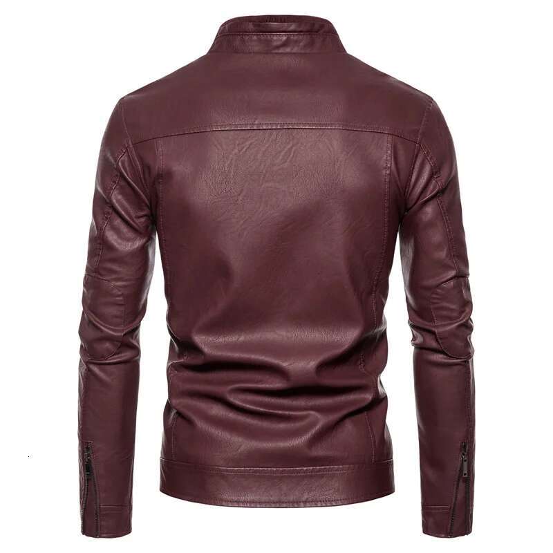Men'sleather Spring And Autumn Outdoor Motorcycle Casual Men's Stand Up Collar Winter Thick Slim Fit Jacket