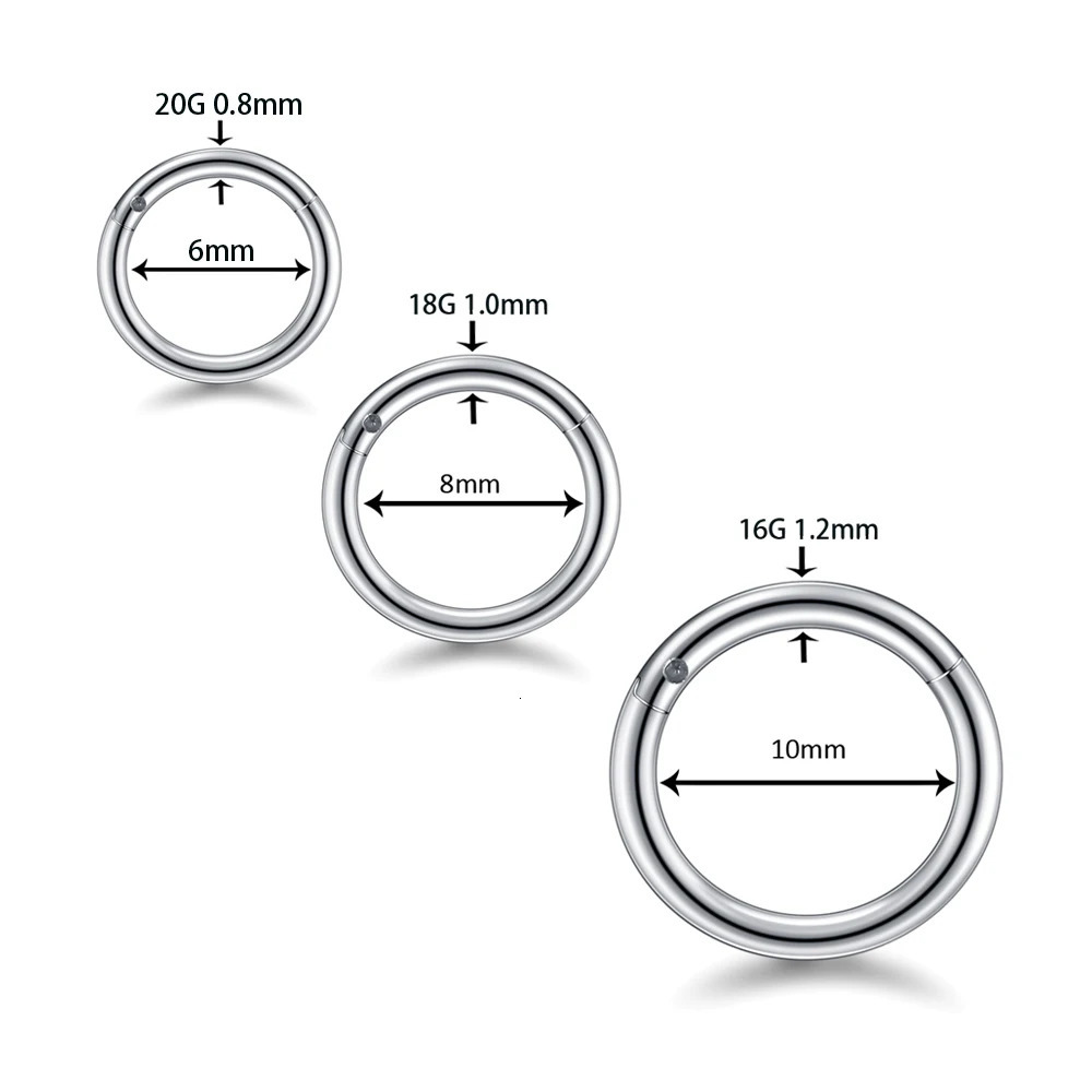 50pcs100Pcs G23 Nose Piercing Hinged Segment Hoop Ring For Women Men Septum Clicker Ear Helix Earring Jewelry 250213