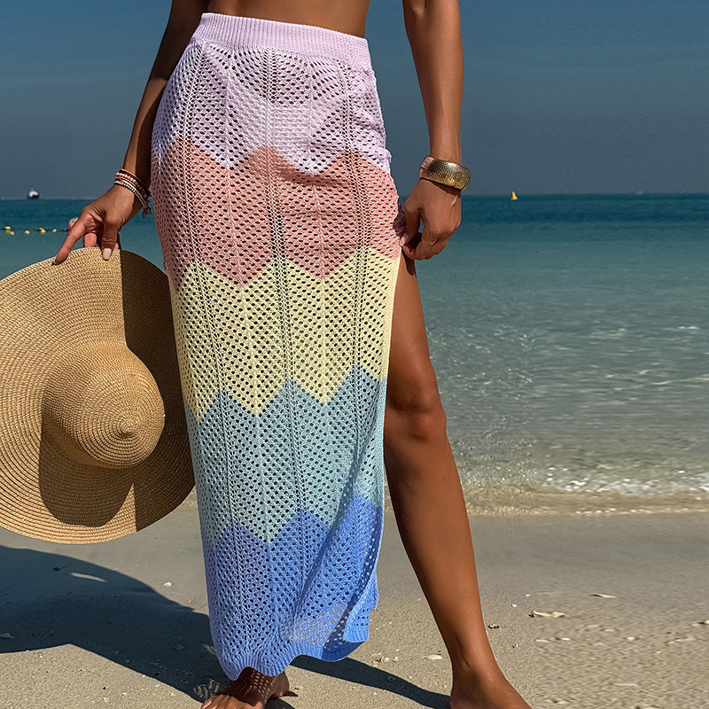 Dopamine Color Casual Sunscreen Sexy Beach Vacation Side Split Skirt