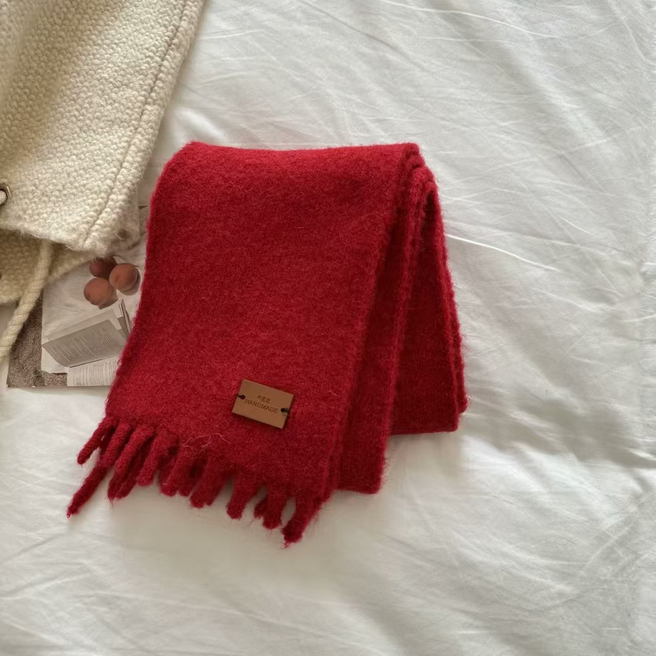 K095 2024 new Korean wool autumn and winter warm egg scarf solid color neck protection scarf shawl