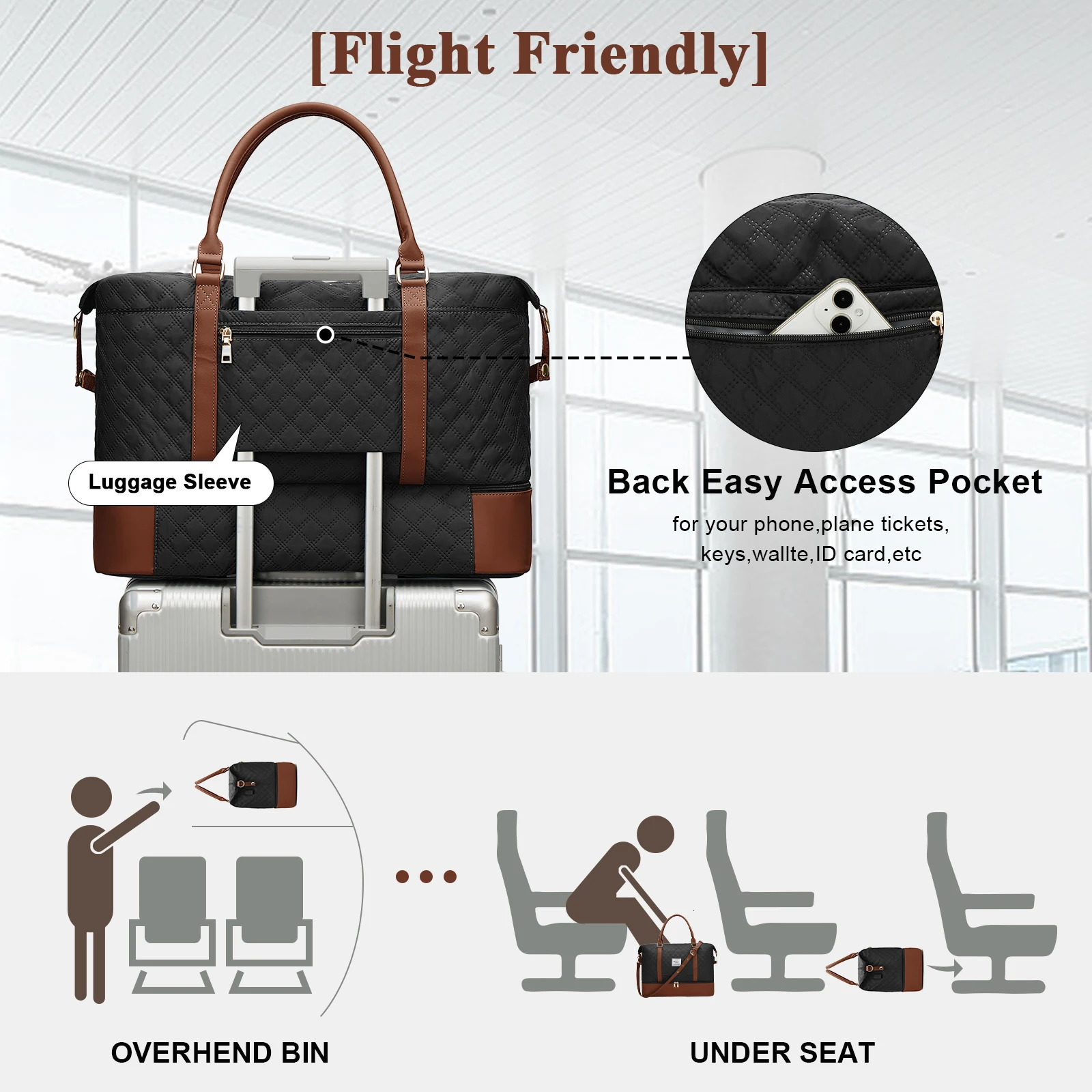 Weekender Womens Large Travel Luggage Handbag with Shoes Essential Overnight Hospital Bag 250311