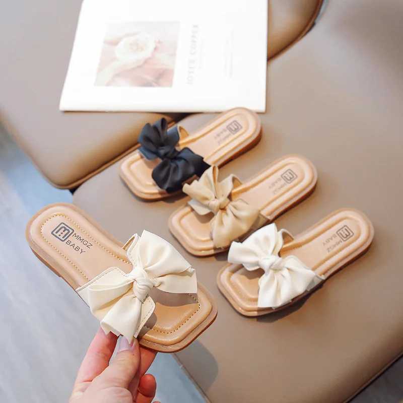 Girls Slippers Bow Elegant Fashion Kids Shoes Drop Shipping Simple Non-slip Spring New Chic Children ShoesT250311